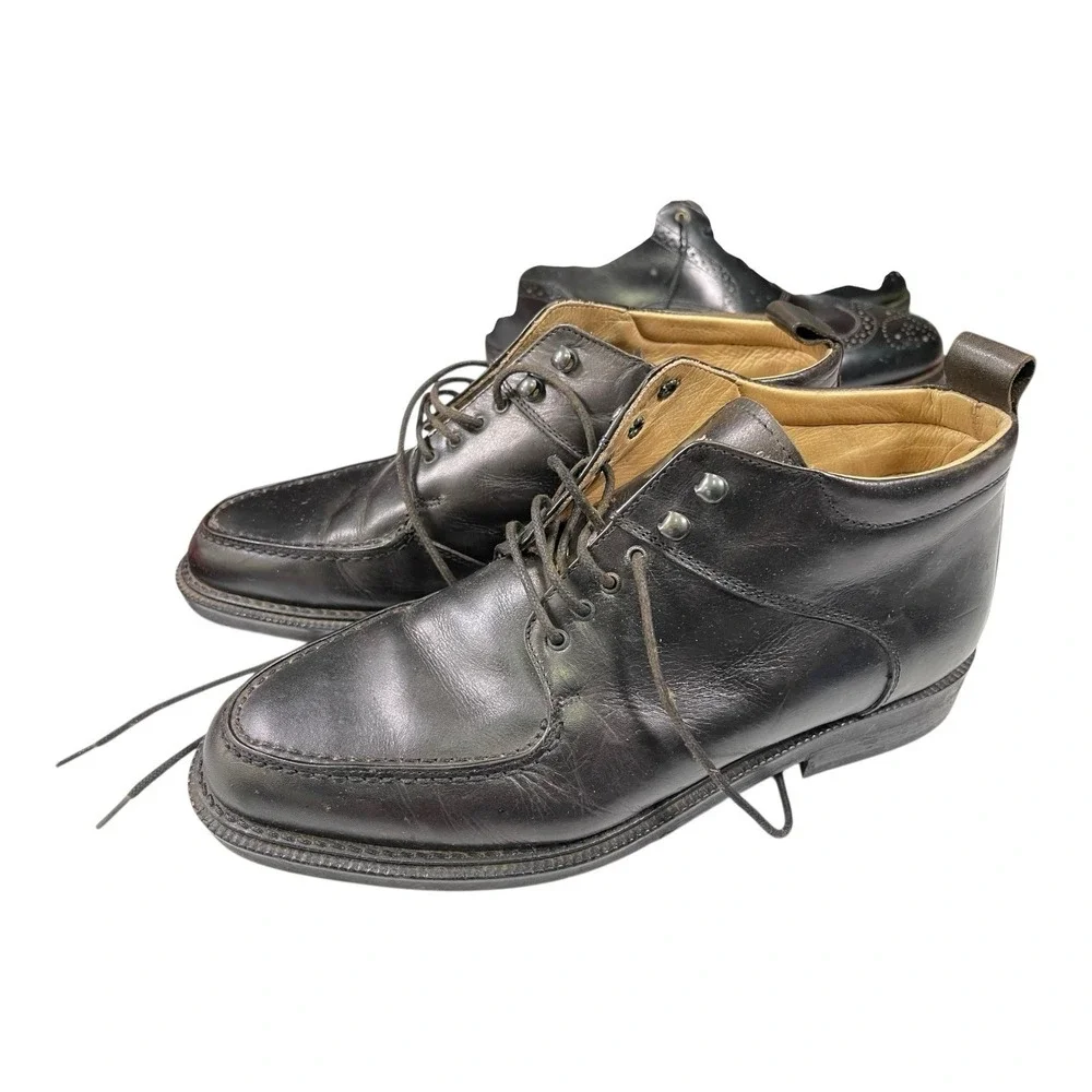 Kenneth Cole 7 Black Leather Chukka Boots Moc Toe Lace‎ Up Italian Dress Shoes